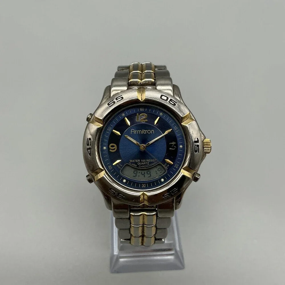 Armitron 20/4214-43 Mens Watch 39mm Blue Dial Two Tone Bracelet New Battery 7